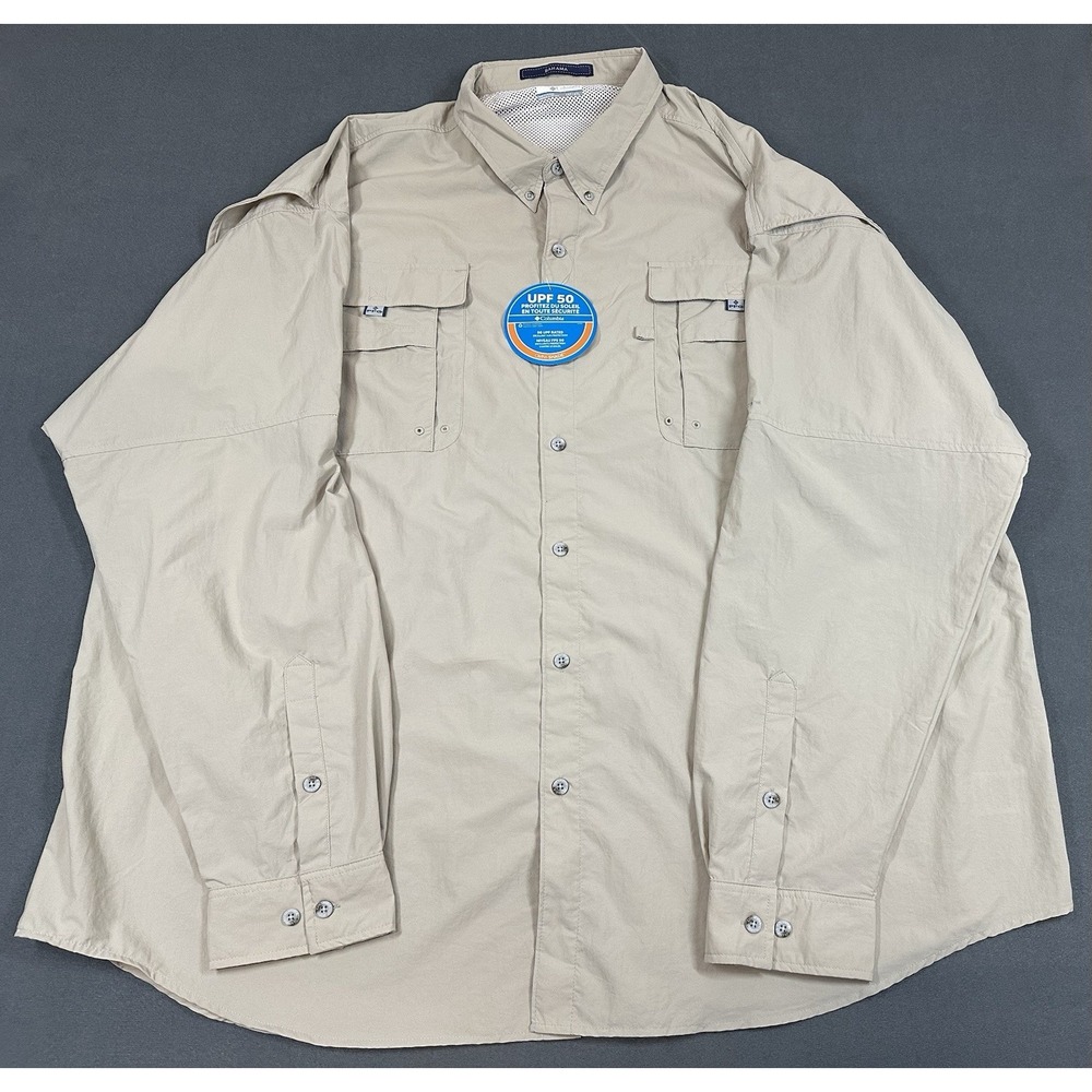 NEW Columbia PFG Bahama II Fishing Shirt Mens 4XT Khaki Omni Shade Vented NWT